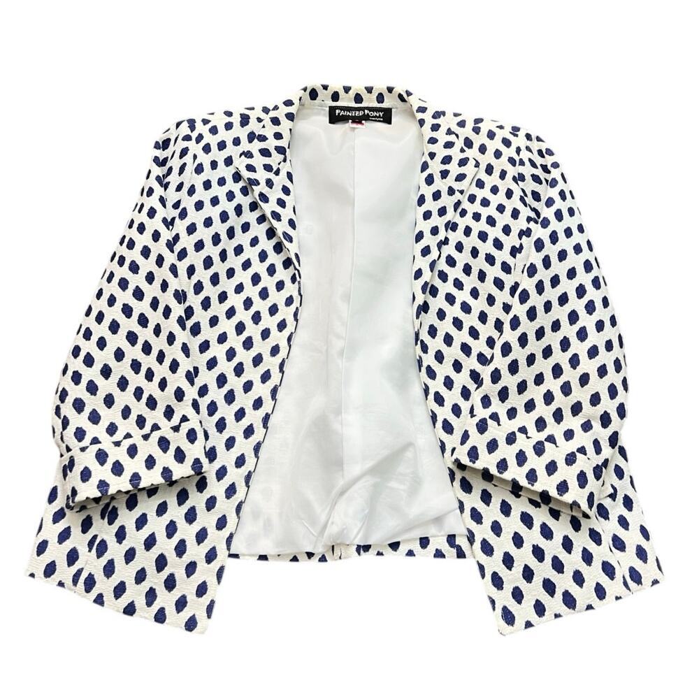 Painted Pony Women's White Polka Dots Long Sleeve Open Front Jacket Size Small